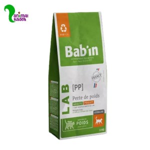 غذا خشک گربه بالغ بابین عقیم شده مدل LAB لایت رژیمی طعم مرغ 1.5 کیلویی