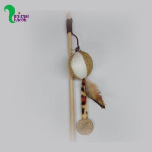 اسباب بازی دسته چوبی با توپ پردار مخصوص گربه