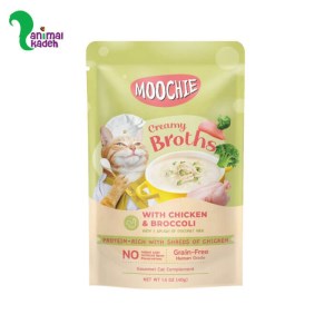 پوچ و سوپ خامه ای گربه برند موچی طعم مرغ و بروکلی و شیر نارگیل 40 گرمی