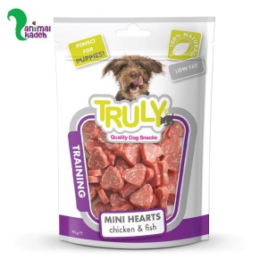 تشویقی نرم سگ برند ترولی قلبی مناسب آموزش و کم چرب طعم مرغ و ماهی 90 گرمی