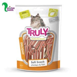 تشویقی نرم گربه مدل ساندویچی کم چرب طعم مرغ و ماهی برند ترولی 50 گرمی
