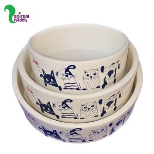 ظرف سرامیکی سفید و سورمه‌ای طرح سگ و گربه (لارج)