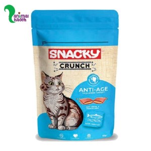 تشویقی گربه اسنکی ضد پیری مدل کرانچ بیسکوئیتی مغزدار طعم ماهی سالمون 60 گرمی