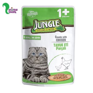 پوچ جانگل مخصوص گربه بالغ مدل چانک طعم مرغ 100 گرم