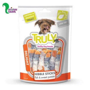 تشویقی سگ برند ترولی کم چرب نیبل استیک طعم ماهی و سیب زمینی شیرین 90 گرمی