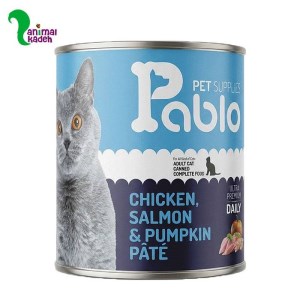 کنسرو الترا Pablo گربه بالغ طعم مرغ و ماهی سالمون و کدوتنبل 800 گرمی