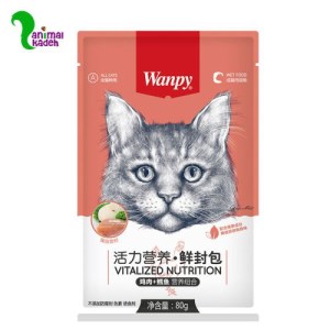 پوچ گربه ونپی باطعم مرغ و ماهی کاد 80 گرمی (گلبهی) غذای تر ونپی برای گربه با طعم مرغ و ماهی کاد