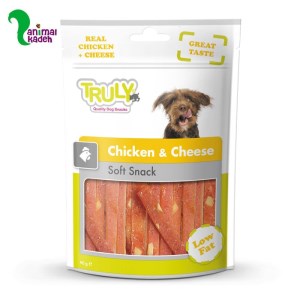 تشویقی رژیمی و نرم سگ مدل نواری طعم مرغ و پنیر برند ترولی 50 گرمی